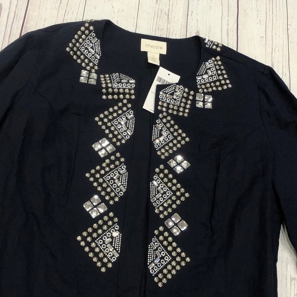 Chicos Open-Front Jacket Jeweled Linen Blazer - Picture 2 of 8